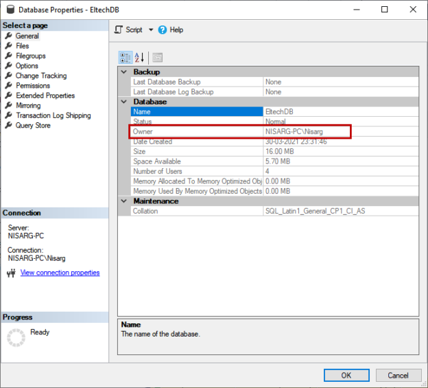 set owner of dbschema sql