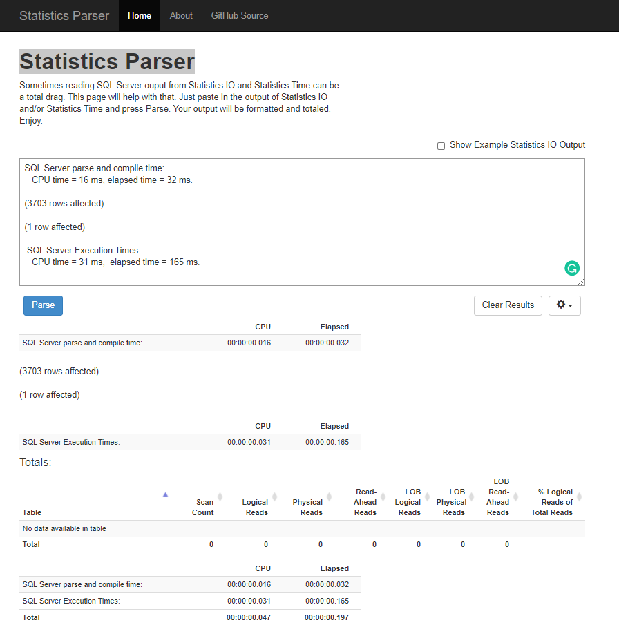 Usage details of SET STATISTICS TIME ON statement SQL Server