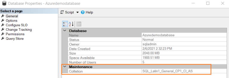 How to change an Azure SQL Database Collation