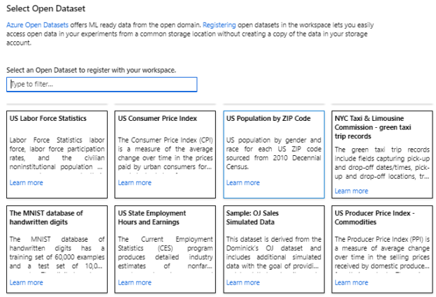 Selecting a Open dataset