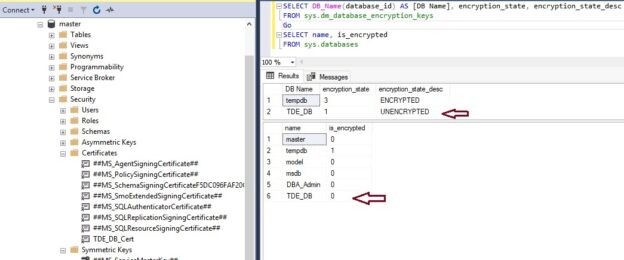 Check Transparent Data Encryption state after removing TDE