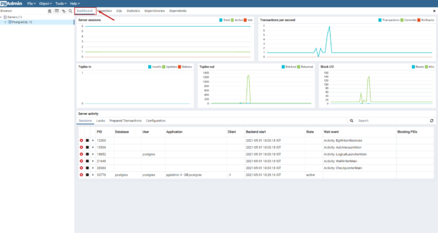 PostgreSQL Server dashboard