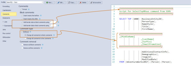 Modify comment configurations