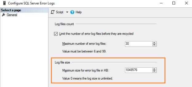 Set Log file maximum size