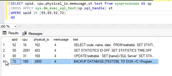 sysprocesses details for BACKUP DATABASE statement after encryption