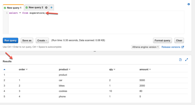 Creating an AWS Athena instance and querying it