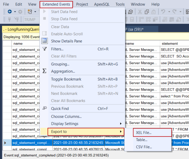 Export event data to XEL file