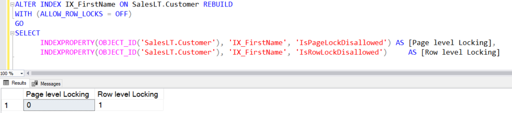 INDEXPROPERTY() function in SQL Database