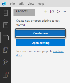 Clicking Create new button in Project section to build a new SQL Database Project in Azure Data Studio