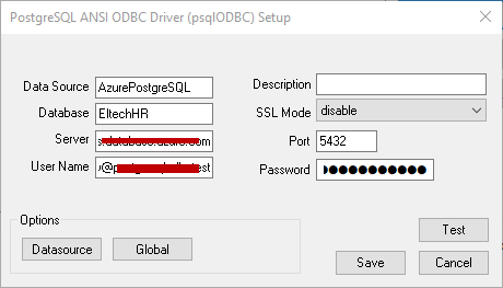 Configure psql ODBC driver