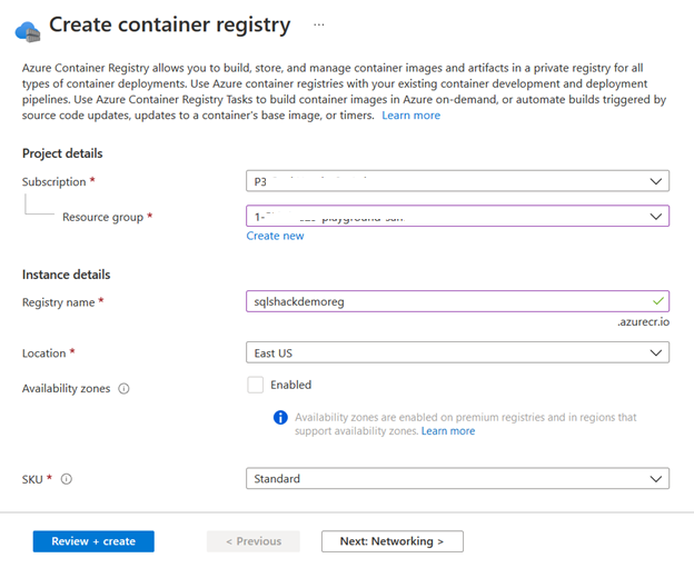 Create container registry