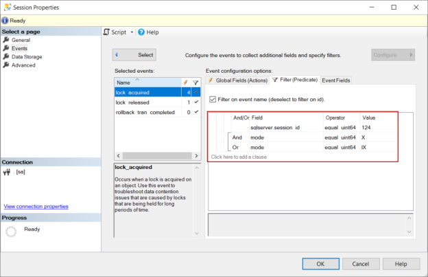 Filtering the extended events