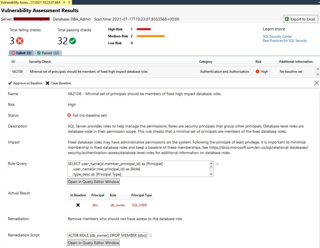 Database Security Testing Using SQL Server Vulnerability Assessments