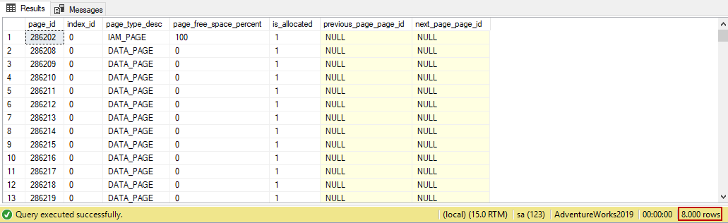 Heap table allocated page