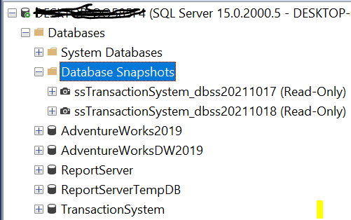 List of database snapshots in SQL Server to perform ETL using database snapshots.