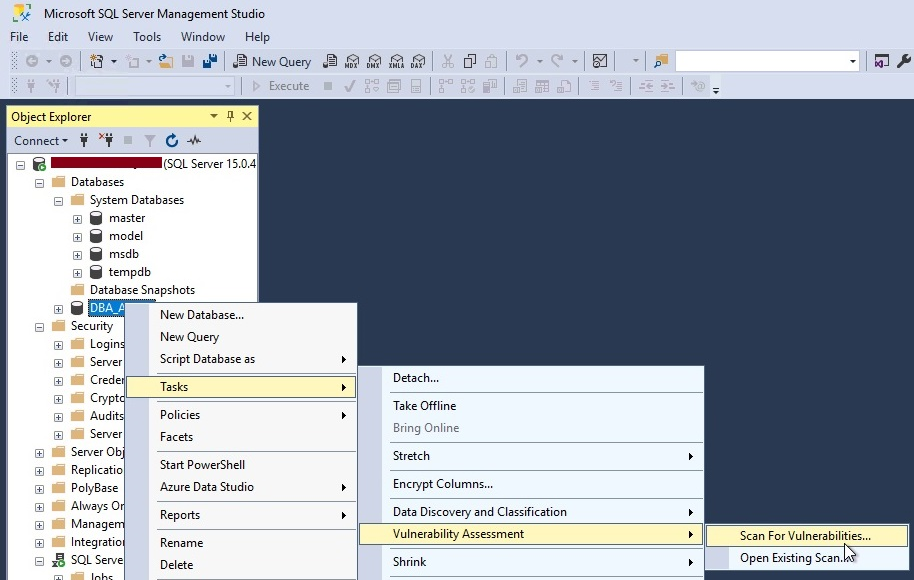 Run a scan to perform security testing of a database