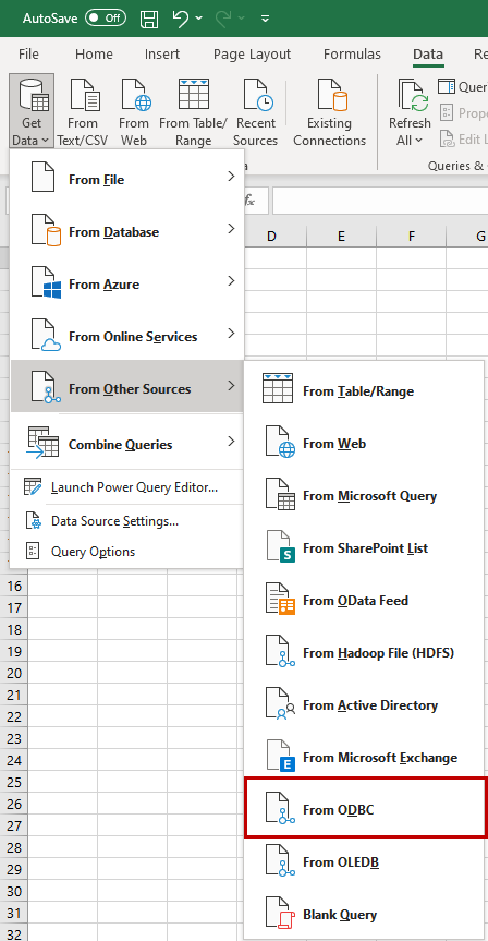 Select ODBC from excel data source