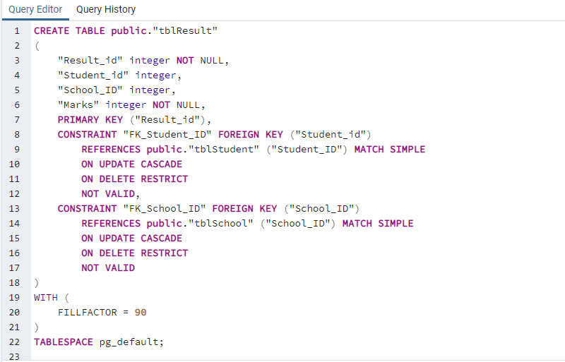 Create table tblResult