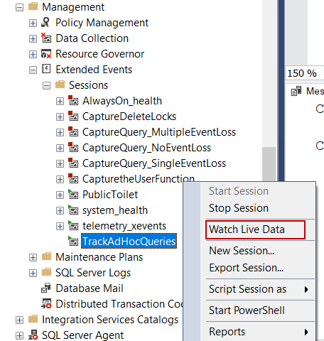 SQL Server extended event watch live data