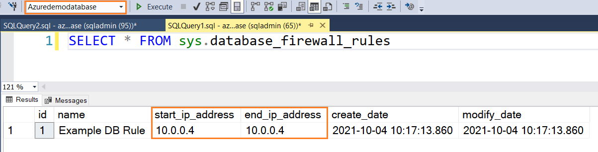Configuring database firewall rules
