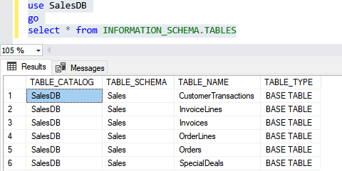 View tables of SalesDB