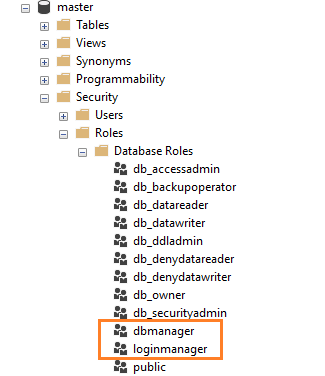 Additional roles in the virtual master database