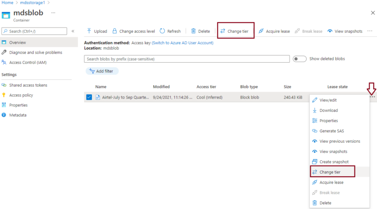 Change Access Tiers of a blob and Azure storage account