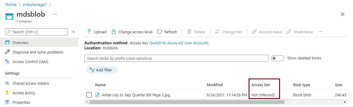 Check access tier of a blob stored in Azure blob storage