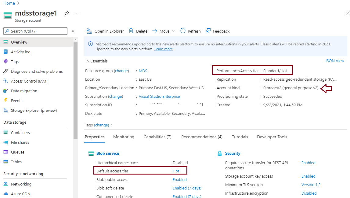 check Azure storage account access tier