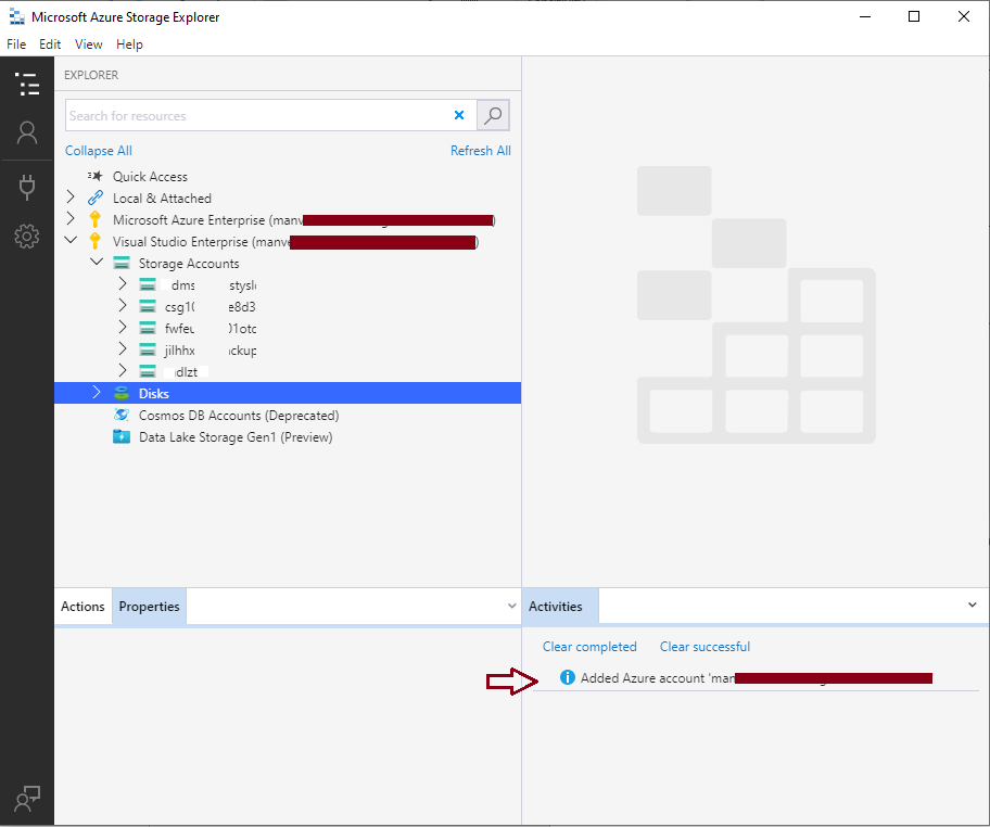 Connect to Azure storage using storage explorer