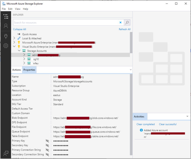 Getting started with Azure storage explorer