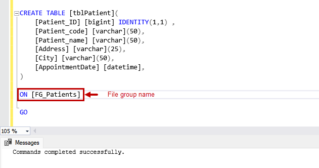 CREATE TABLE statement in SQL Server