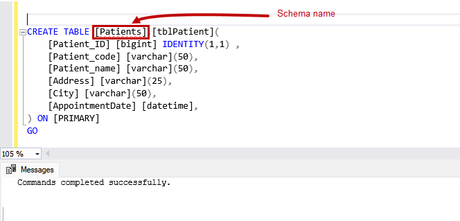 CREATE TABLE statement in SQL Server