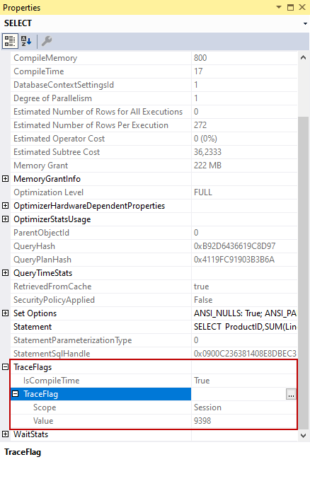 TraceFlags attribute of a query plan