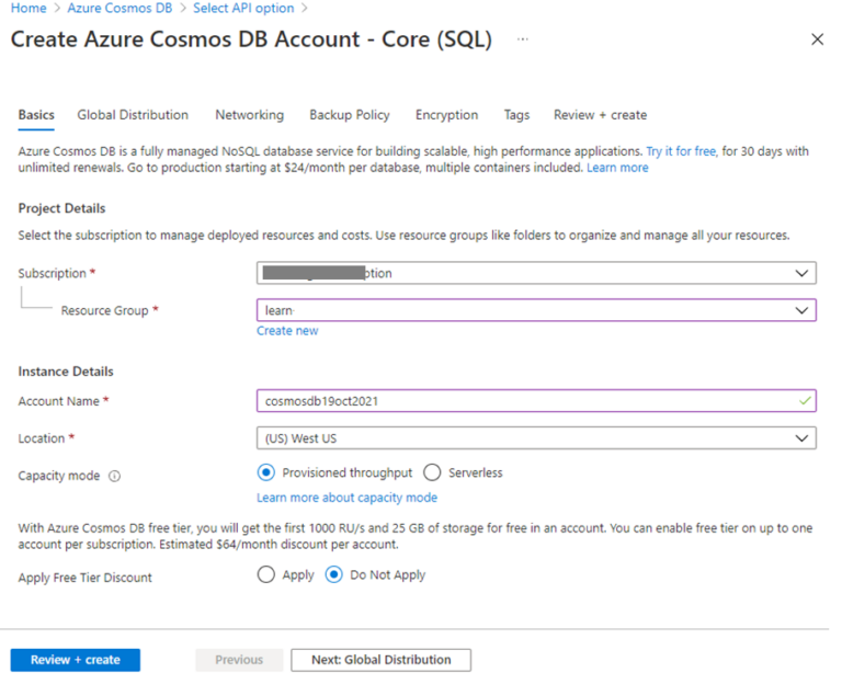 Understanding and creating Azure Cosmos DB accounts