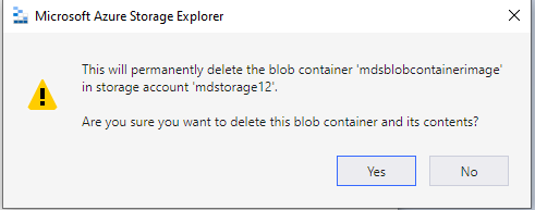 Delete an Azure blob container confirmation