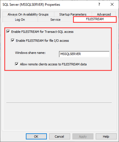Enable filestream feature
