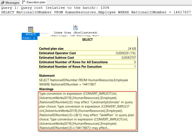 Implicit conversion warning in an execution plan