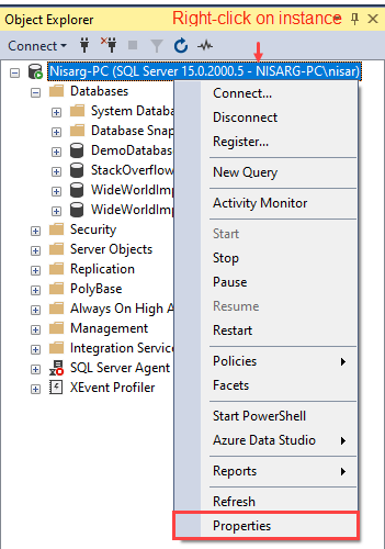 Buka fitur instance SQL Server