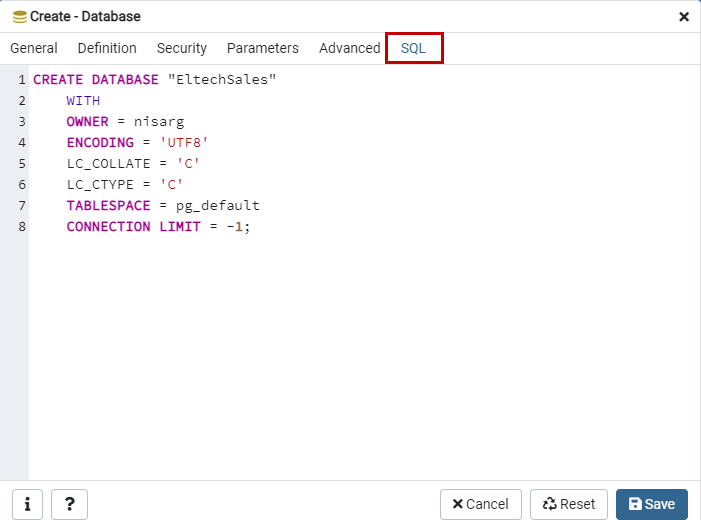 SQL Query to create postgresql database