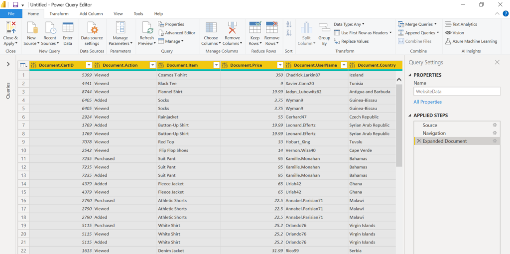 Reporting data from Azure Cosmos DB using Power BI