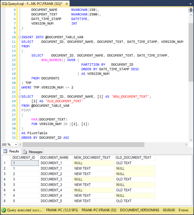 Lever the TSQL MAX/MIN/IIF functions for Pinpoint Row Pivots