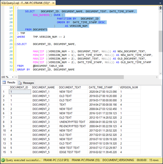 Lever the TSQL MAX/MIN/IIF functions for Pinpoint Row Pivots