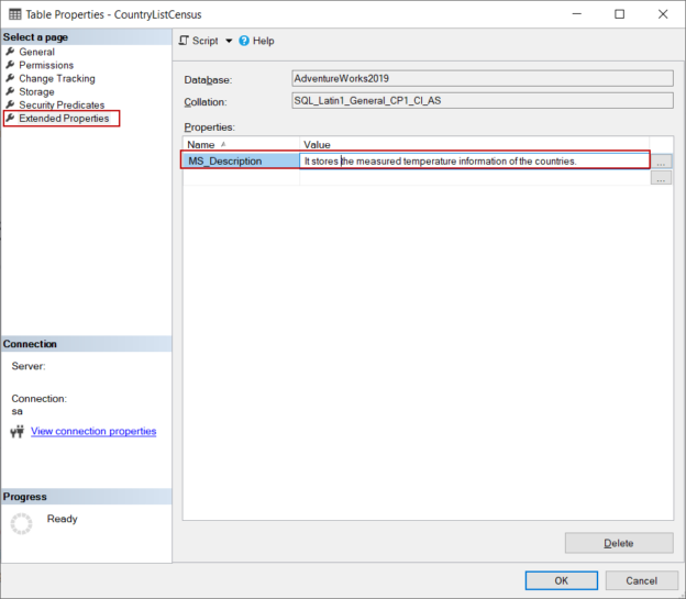 Using Extended Properties in SQL Server