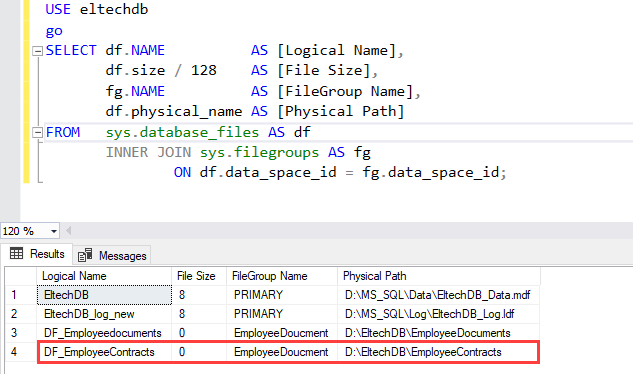 View Filegroups in database