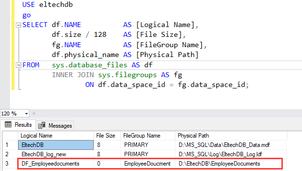 View Filegroups in database