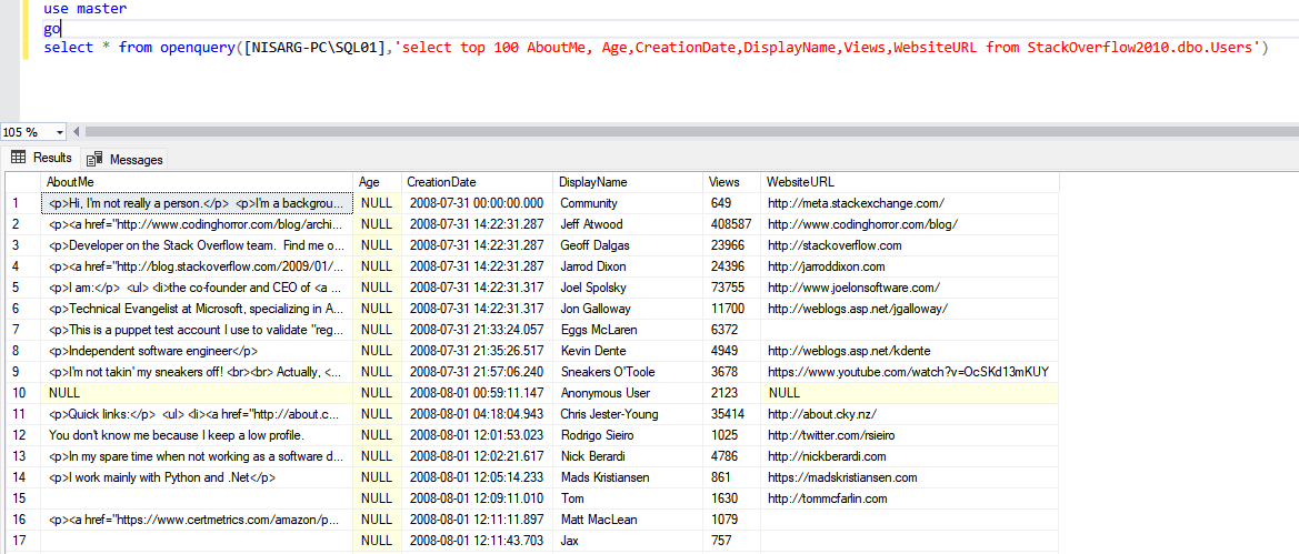 Data from Remote SQL Server