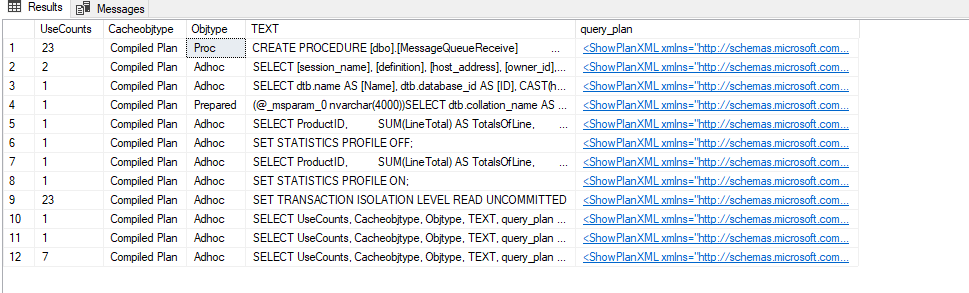Get SQL execution plan to using query plan cache