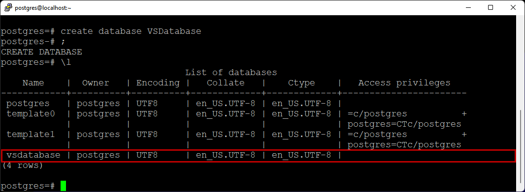 Database PostgreSQL baru telah dibuat di CentOS