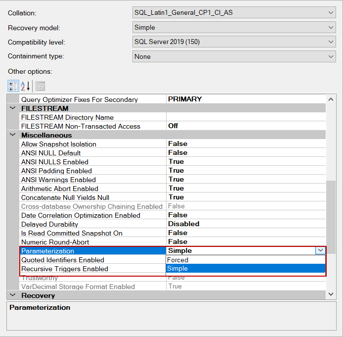 SQL query parameterization option